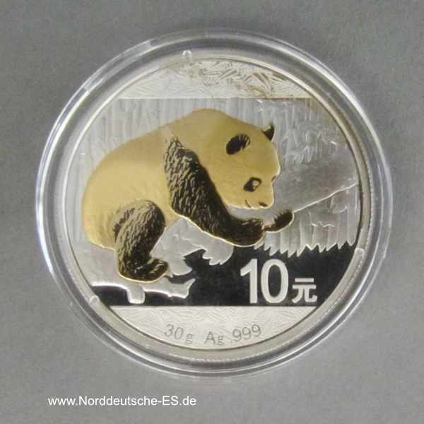 China Panda 10 Yuan 1 oz Silbermünze teilvergoldet 2016
