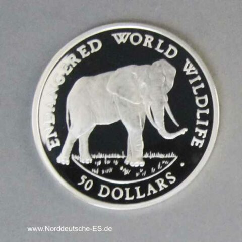 Cook Islands 50 Dollars 1990 Endangered World Wildlife Elephant