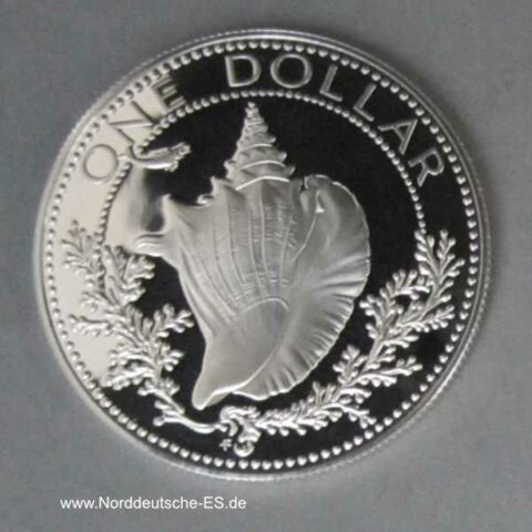 Bahamas 1 Dollar Silbermünze Muschel PP 1974