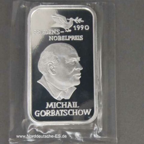 Silberbarren 1 Unze Argor Heraeus Gorbatschow 1990 Friedensnobelpreis