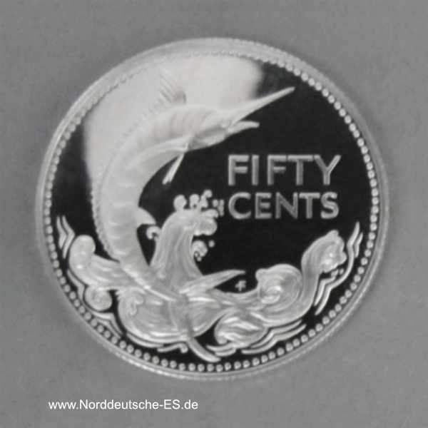 Bahamas 50 Cents Silbermünze Blauer Marlin PP 1974