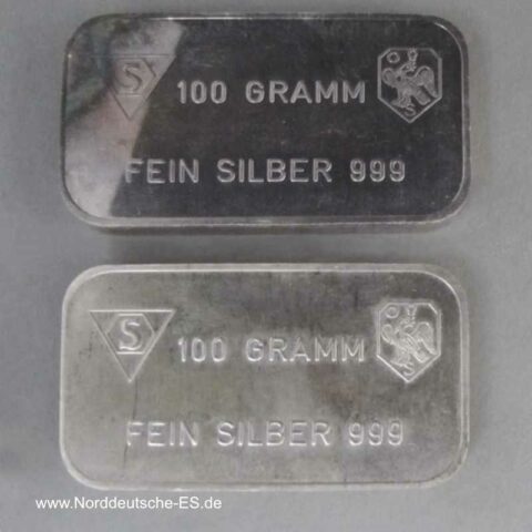 Silberbarren historisch 100g Stanzbarren Schweizerischer Bankverein