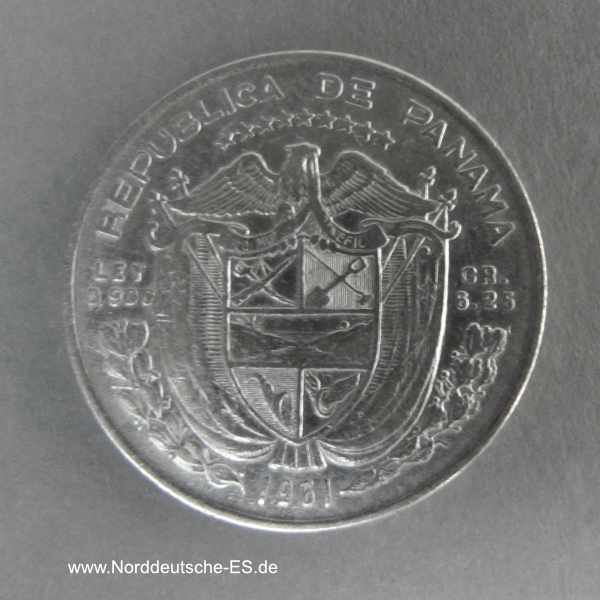 Panama ¼ Balboa Silbermünze 1961