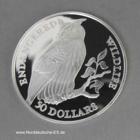 Cook Islands 50 Dollars Silber 1991 Wildlife Uhu