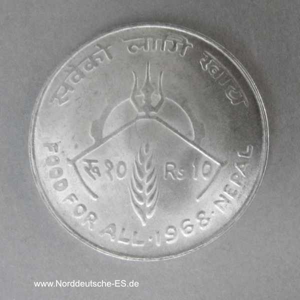 Nepal 10 Rupies Silbermünze 1968 Food for all