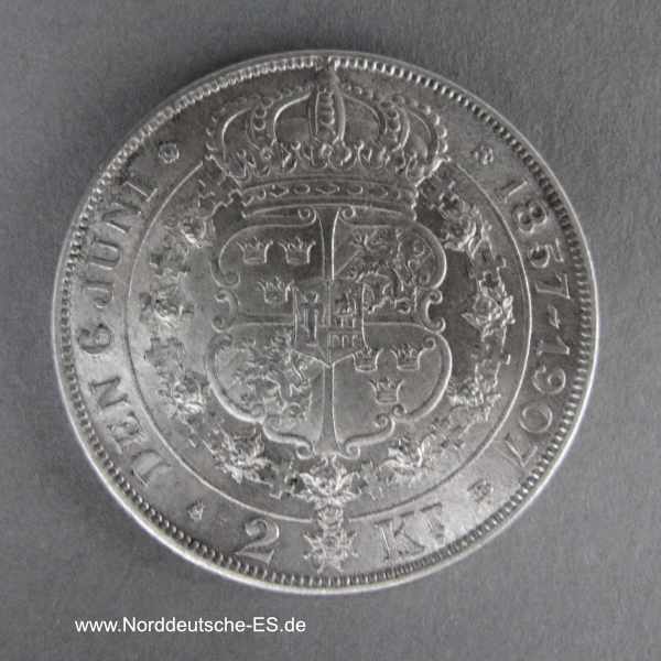 Schweden 2 Kronen Silber Oscar II Sofia 1907