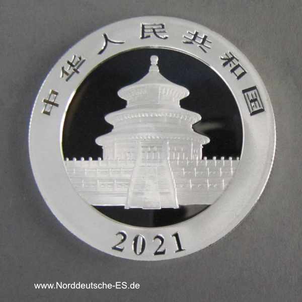 China Panda 10 Yuan 30g Silbermünze teilvergoldet 2021