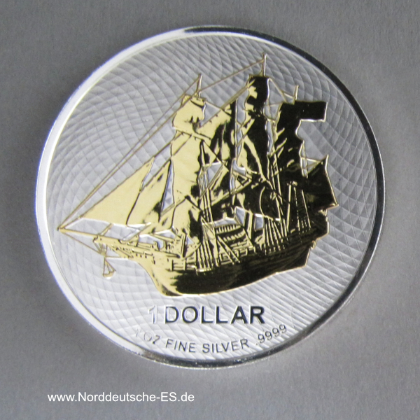 Cook Islands 1 oz Silber 1 Dollar Bounty teilvergoldet 2020