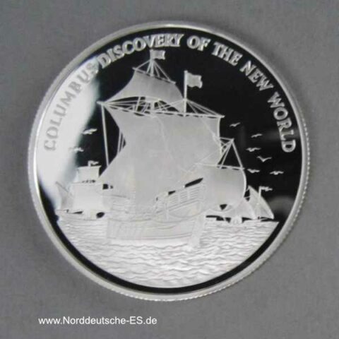 Jamaika 10 Dollars Silber Entdeckung der Neuen Welt Kolumbus 1989 PP