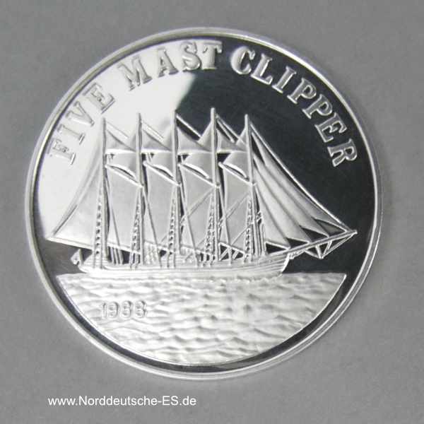 Laos 50 Kip Silbermünze 1988 Fünfmastklipper Five Mast Clipper