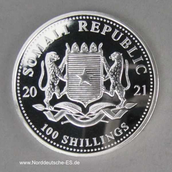 Somalia Elefant 100 Shilling 1 oz Silber teilvergoldet 2021
