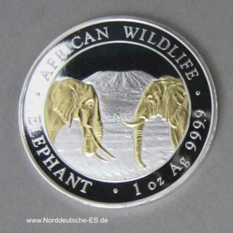 Somalia Elefant 100 Shilling 1 oz Silber teilvergoldet 2020