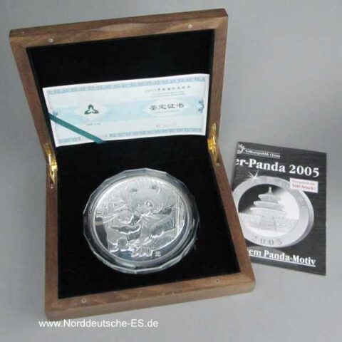 China 300 Yuan 1 Kilo Silber Panda 2005 in Holzbox mit Zertifikat