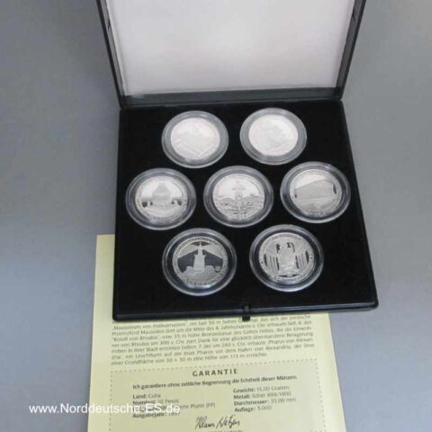 Kuba 7 x 10 Pesos Silbermünzen Die Sieben Weltwunder 1997