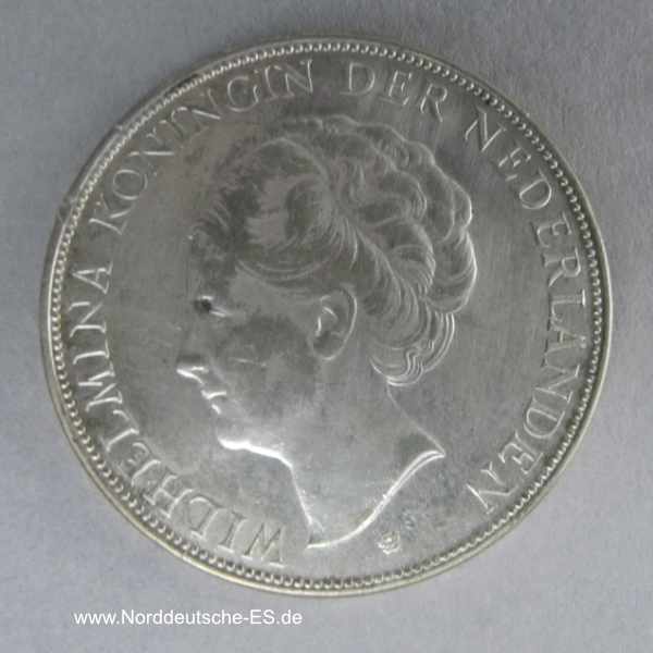 Niederlande 2 ½ Gulden Silbermünze 1937 Wilhelmina