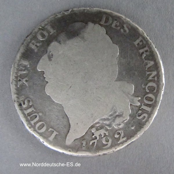 Frankreich 1 Ecu Silber 1792 A König Louis XVI