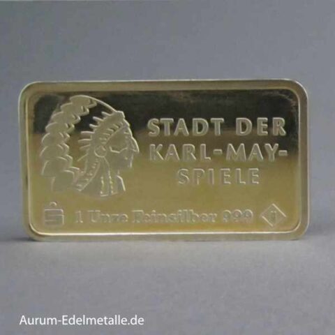 Silberbarren 1 oz Bad Segeberg Stadt der Karl May Spiele vergoldet
