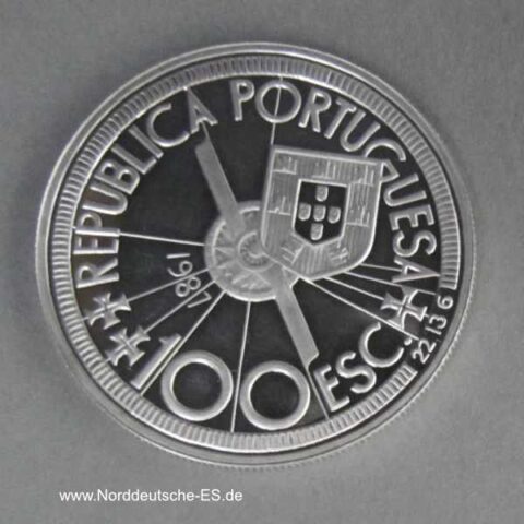 Portugal 100 Escudos Diogo Cao Kompass Silber 1987