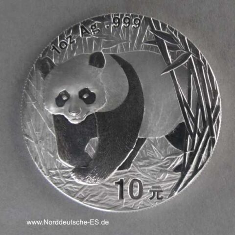 China Panda 10 Yuan 1 oz Silber 2002 Stempelglanz