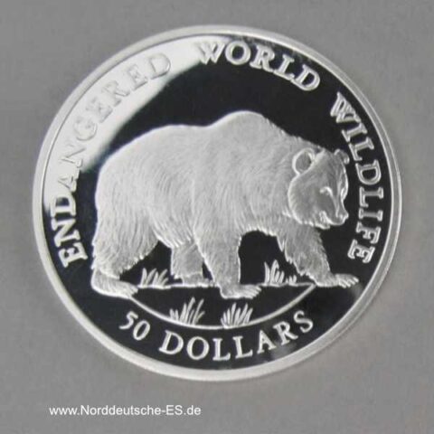 Cook Islands Silbermünze Endangered Wildlife Grizzly Bär 1990