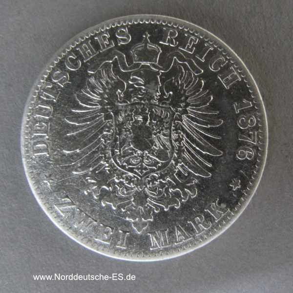 Deutsches Reich 2 Mark Silber Ludwig II König von Bayern 1876 D
