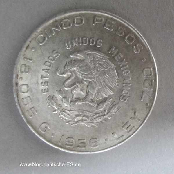 Mexiko 5 Pesos Silber Hidalgo 1956