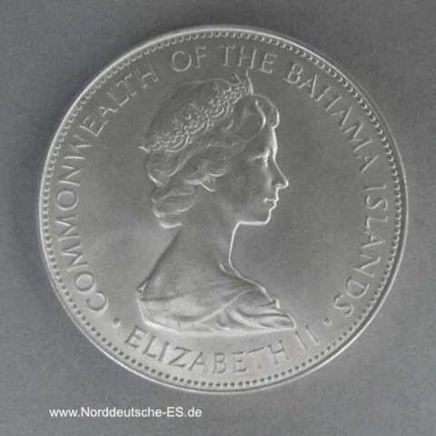 Bahamas 5 Dollars Silbermünze 1972 Stempelglanz