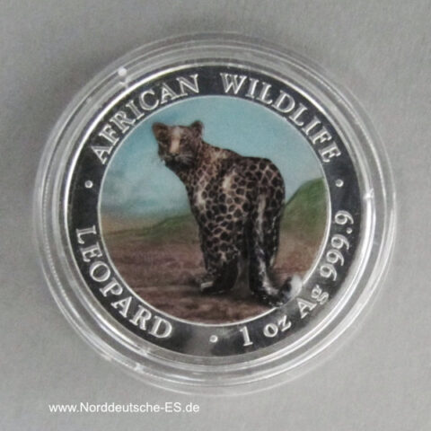Somalia 1 oz Silber African Wildlife Leopard 2018 koloriert 100 Schillings