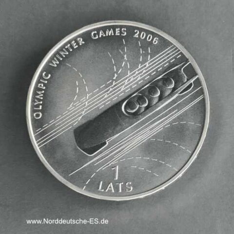 Lettland 1 Lats Silbermünze Olympische Winterspiele Bobsport 2006