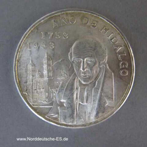 Mexico Silbermünze 5 Pesos 200 Jahre Hidalgo 1953