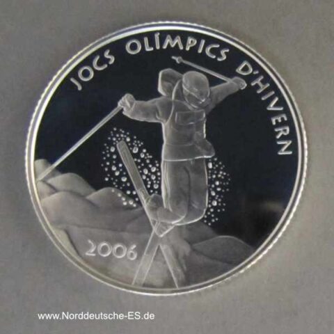 Andorra 10 Diners Silbermünze XX Olympische Winterspiele Trickski Freestyle-Ski 2005