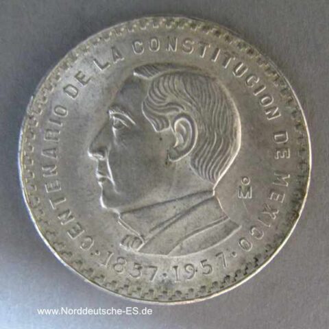 Mexiko 5 Pesos Silbermünze Benito Juarez 1957