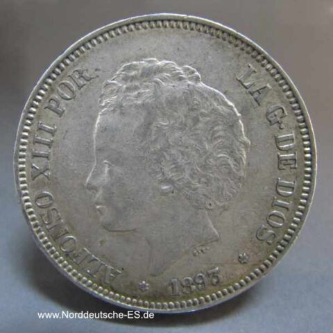Spanien 5 Peseten Silbermünze Alfonso XIII 1893