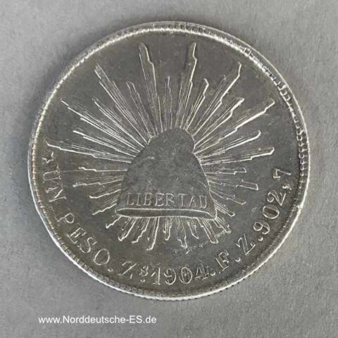 Mexiko 1 Peso Silbermünze 1904 Zs