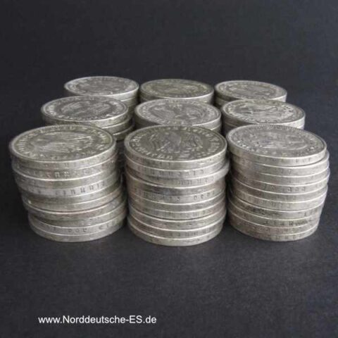 90 x Deutsches Reich 5 Reichsmark Hindenburg Silber 1933-1939