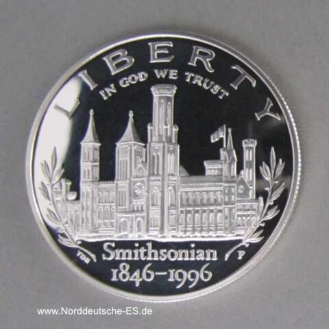 USA 1 Dollar Silbermünze 150 Jahre Smithsonian Institut 1846-1996 PP