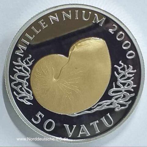 Vanuatu 50 Vatu Millenium 2000 Nautilus Silber 1 oz teilvergoldet 1998