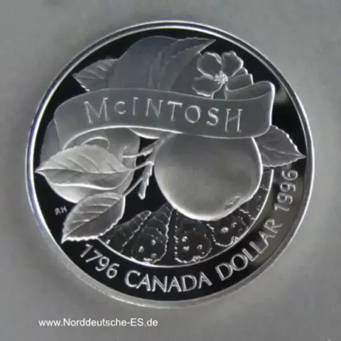 Kanada 1 Dollar McIntosh Apfel Silbermünze 1996 PP