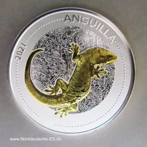 Anguilla 1 Dollar Silber 2021 Gecko teilvergoldet