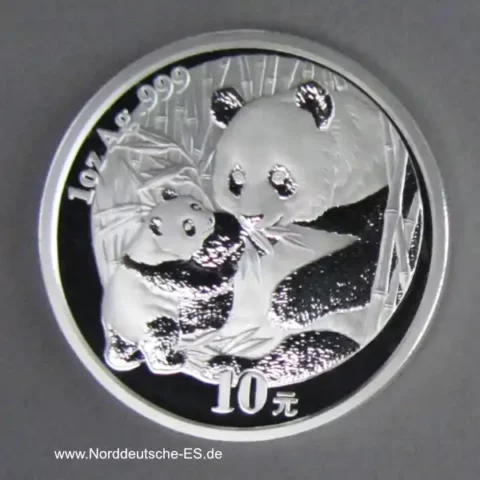 China Panda 10 Yuan 1 oz Silbermünze 2005