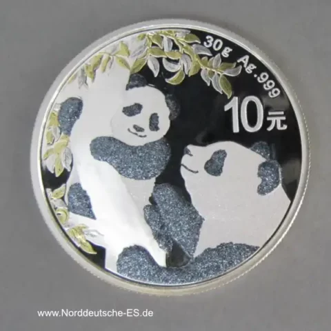 China Panda 10 Yuan 30g Silber 2021 teilvergoldet