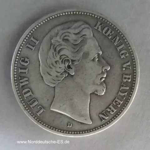 Deutsches Reich 5 Mark Ludwig II Bayern 1875 D