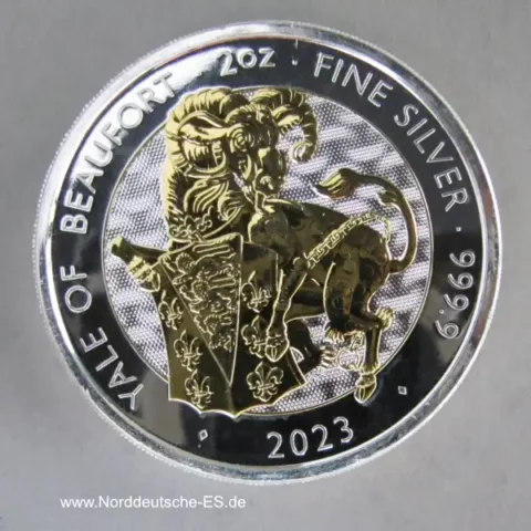 England 5 Pounds Yale of Beaufort 2 oz Silber 2023 teilvergoldet