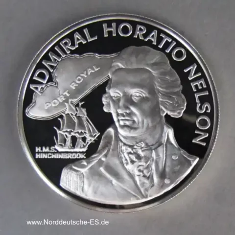 Jamaika 10 Dollar Silber Admiral Horatio Nelson 1976 PP