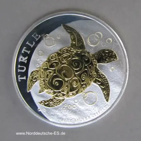 Niue 1 oz Silber 2 Dollars Turtle teilvergoldet 2021 Schildkröte
