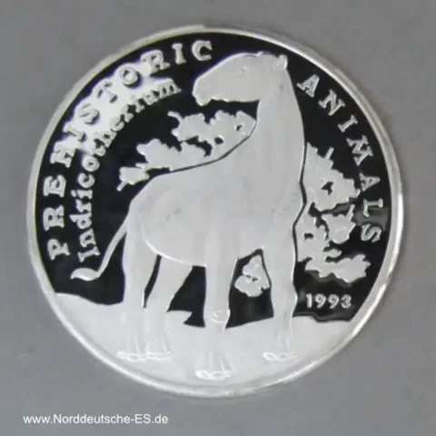 Kambodscha 20 Riels Silber Prehistoric Animals Indricotherium 1993